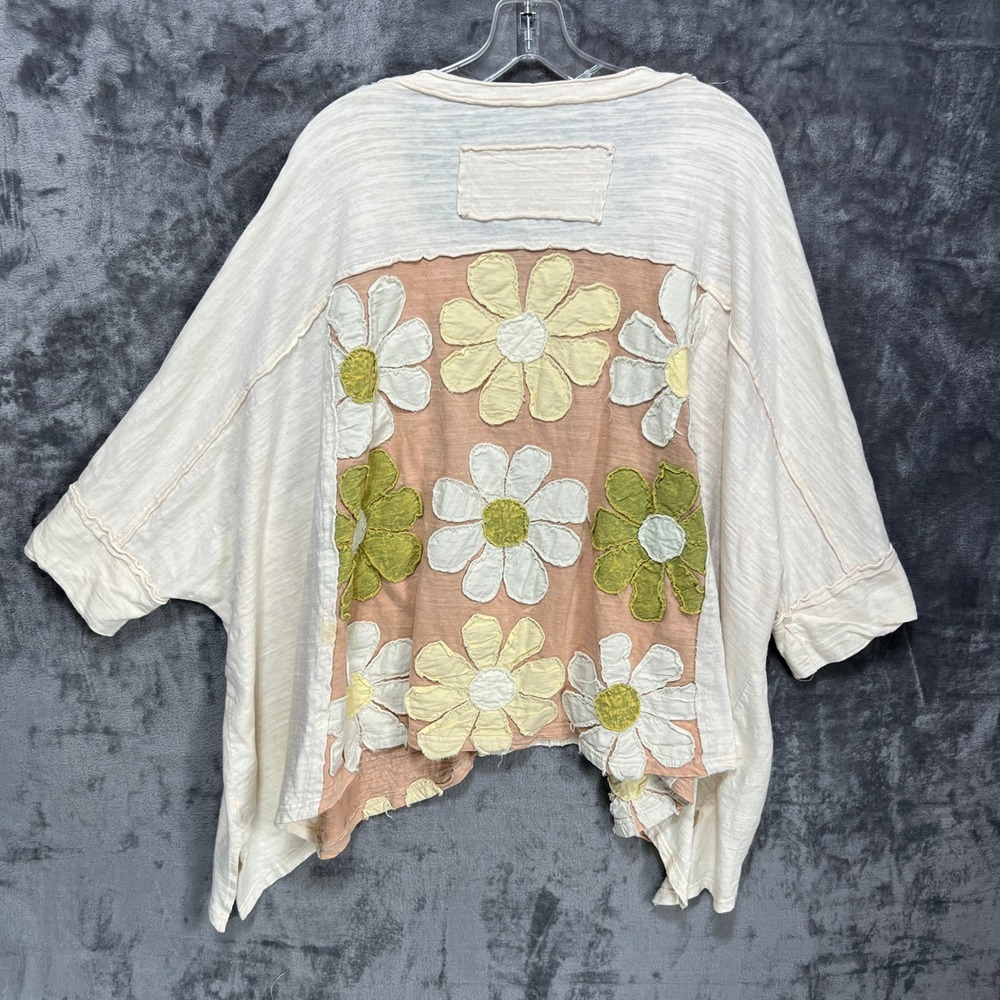 Oli & Hali Floral Applique Oversized Cotton Top Cream Peach Boho Small Hippie - Picture 4 of 13